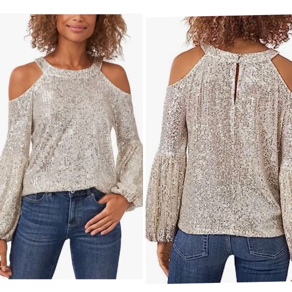 CeCe Tops - 🚨Final Sale🚨!! NWT CeCe Cold Shoulder Sequin Top Size Small